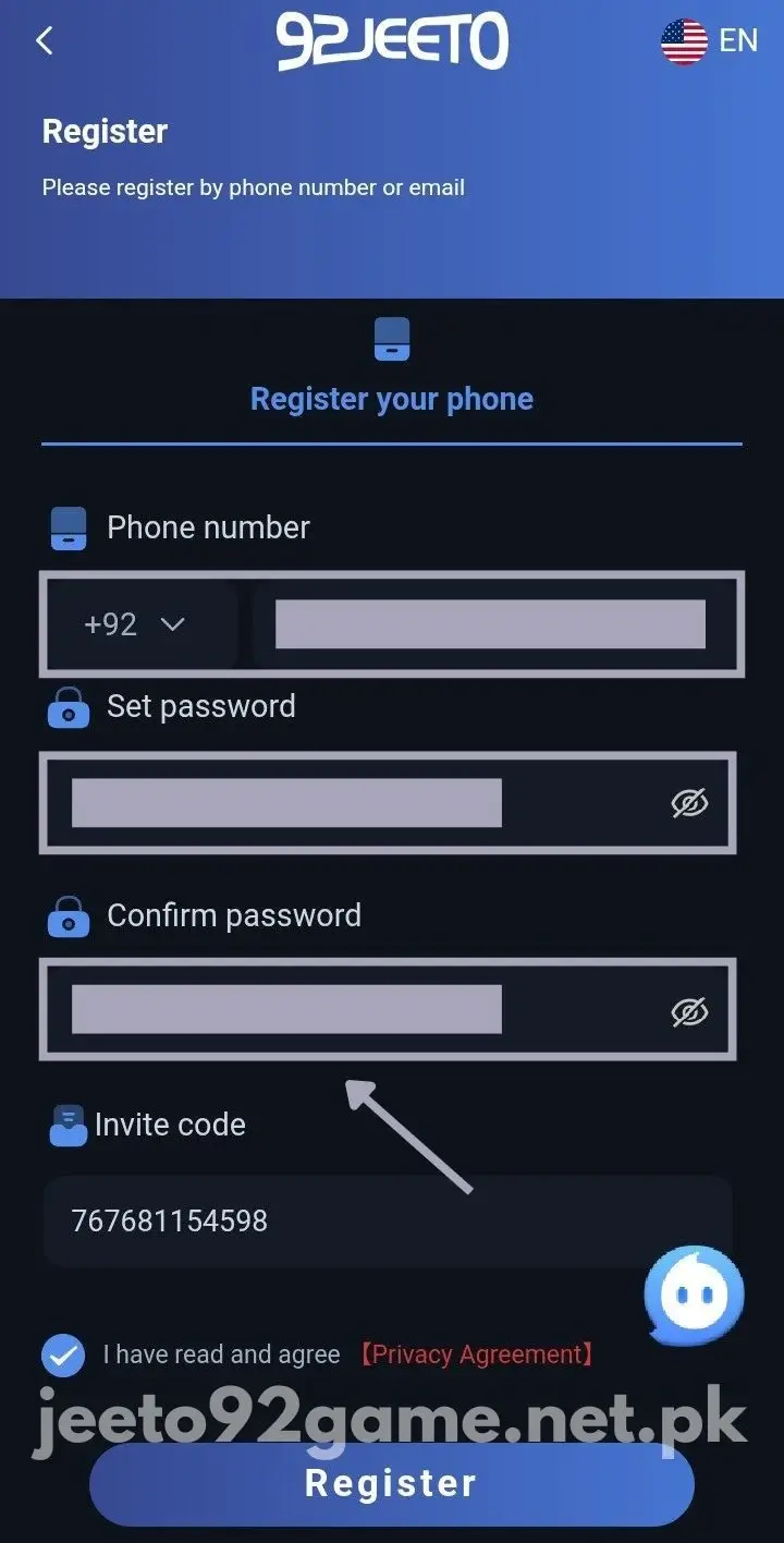 Enter Password For Register