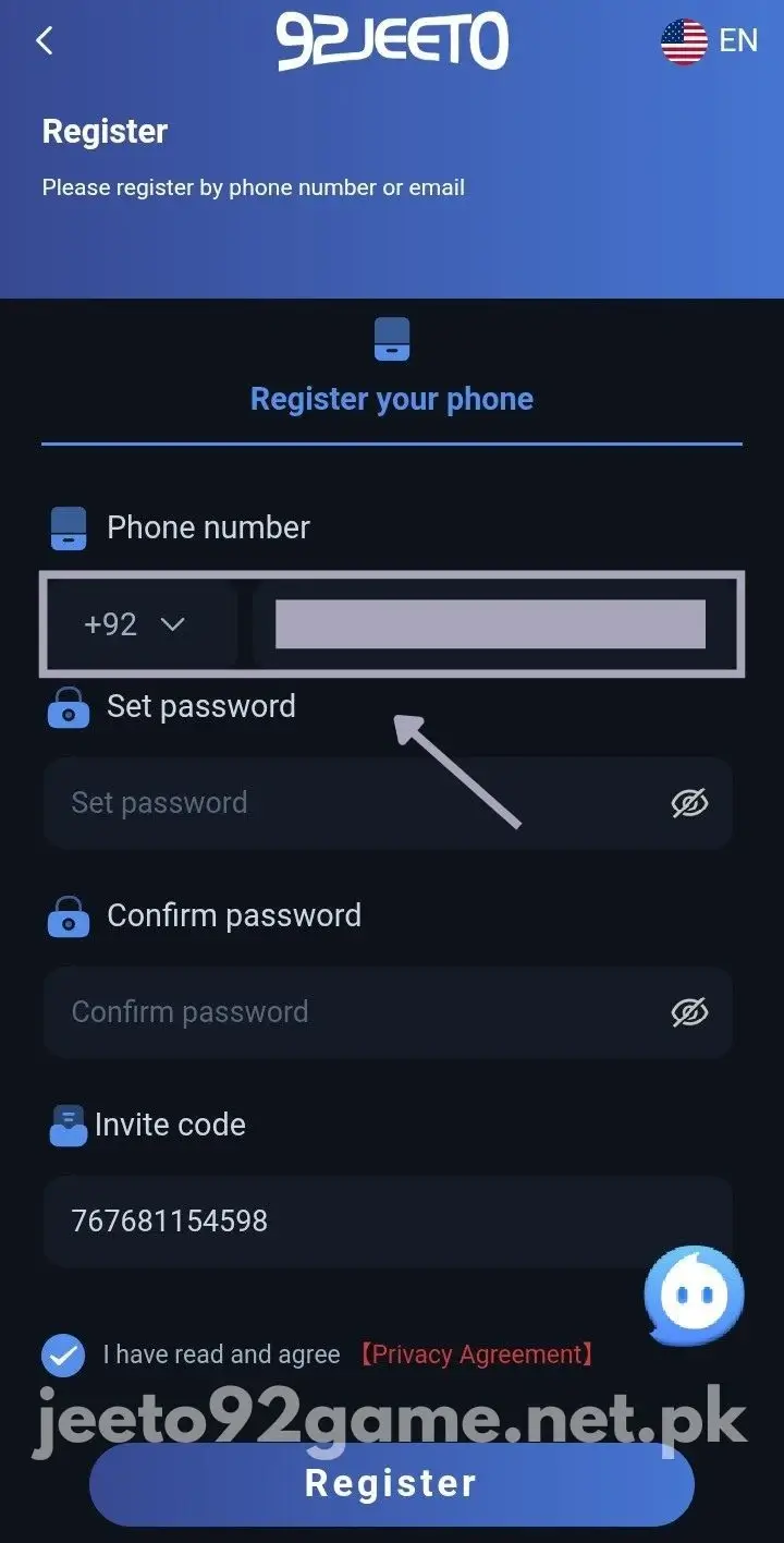 Enter Phone for Register